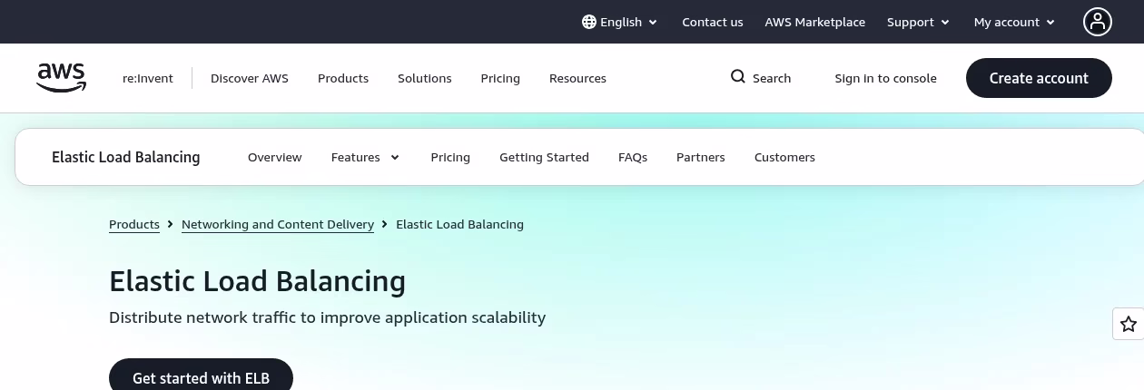AWS Elastic Load Balancing official public product or project homepage, captured on 7 October 2026