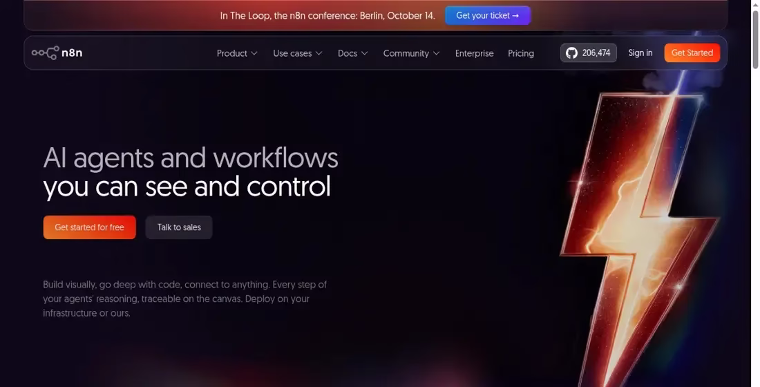 n8n homepage for visible and controllable AI agents and workflows