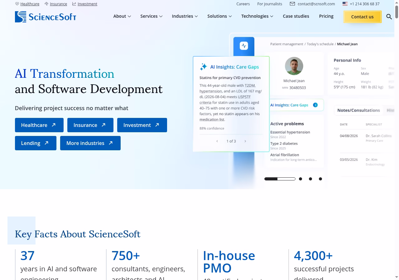 ScienceSoft website captured October 5, 2026