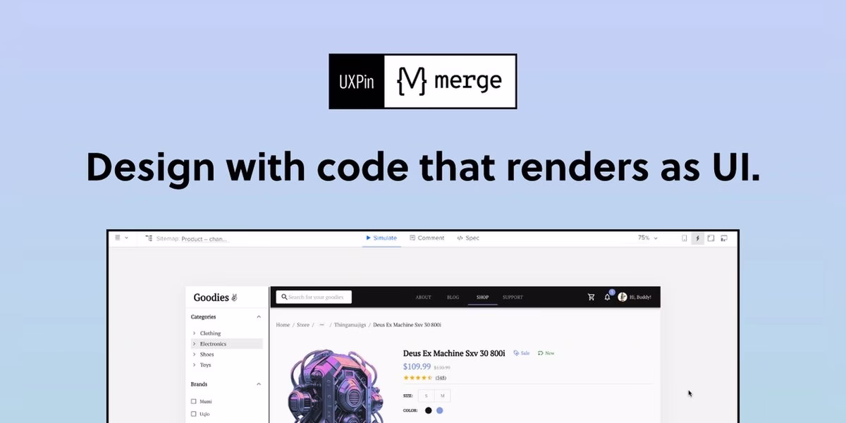 UXPin Merge banner reading Design with code that renders as UI