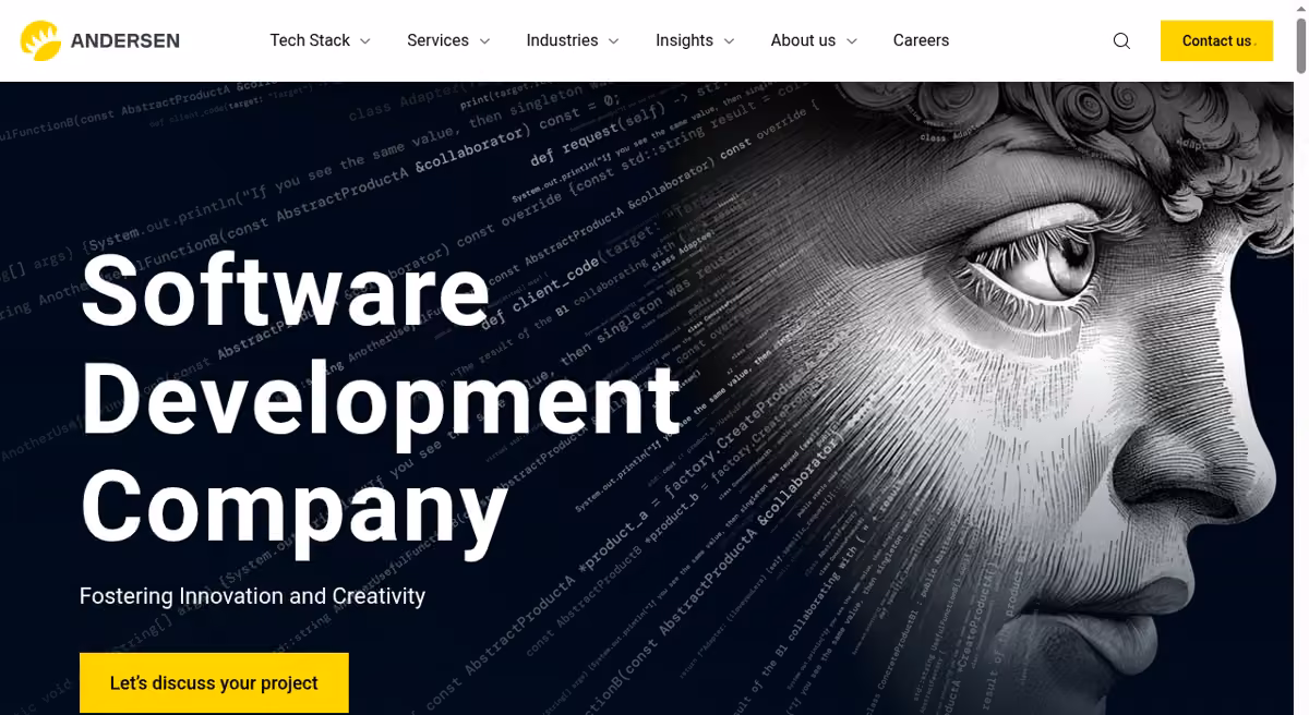 Andersen (software development) desktop homepage showing its current brand and services
