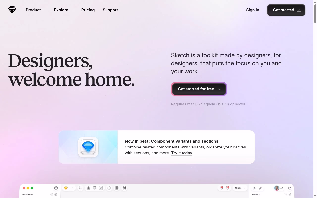 Sketch official website hero showing Mac-based interface assets