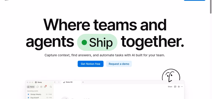 Notion homepage presenting its connected workspace for docs and projects