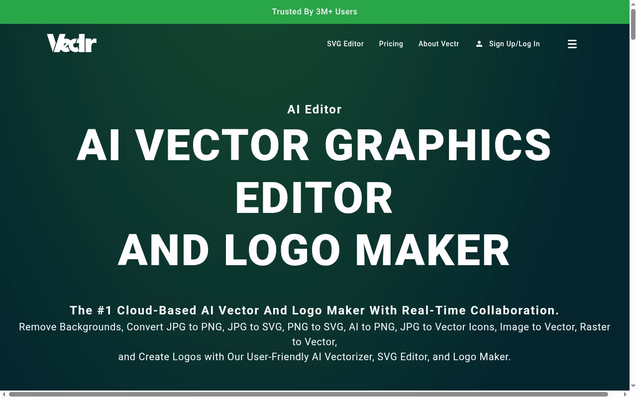 Vectr official website hero showing quick cloud-based vector and logo work