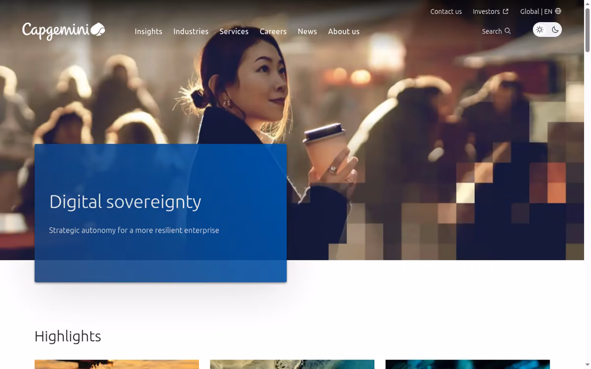 Capgemini desktop homepage showing its current brand and services