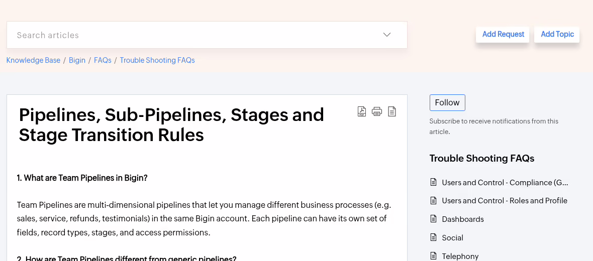 Bigin pipeline FAQ describing stage transition rules