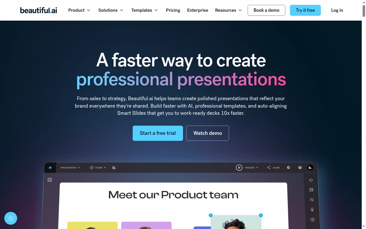Beautiful.ai official website hero showing layout consistency