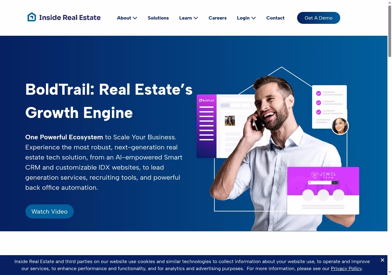 BoldTrail official website hero showing its CRM product positioning