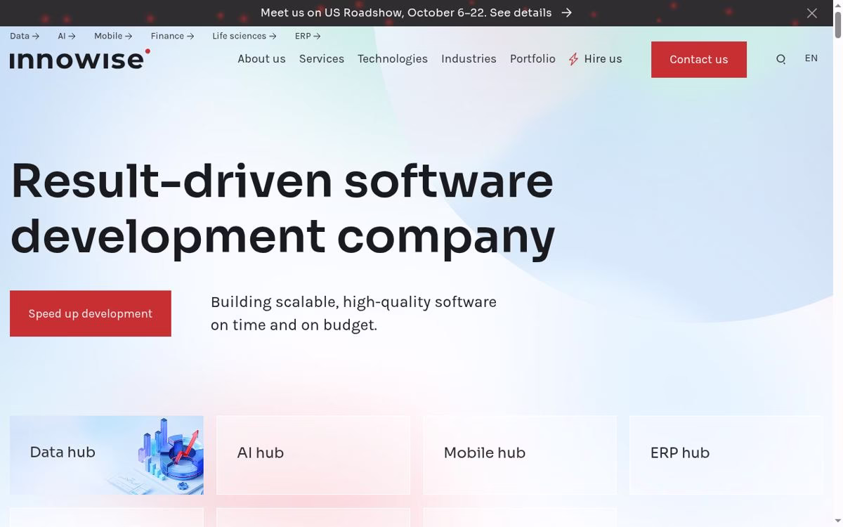 Innowise desktop homepage showing its current company positioning