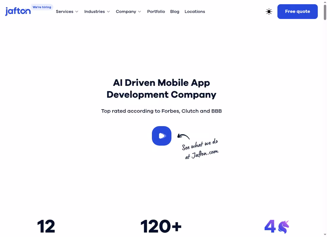 Jafton desktop homepage showing its current services