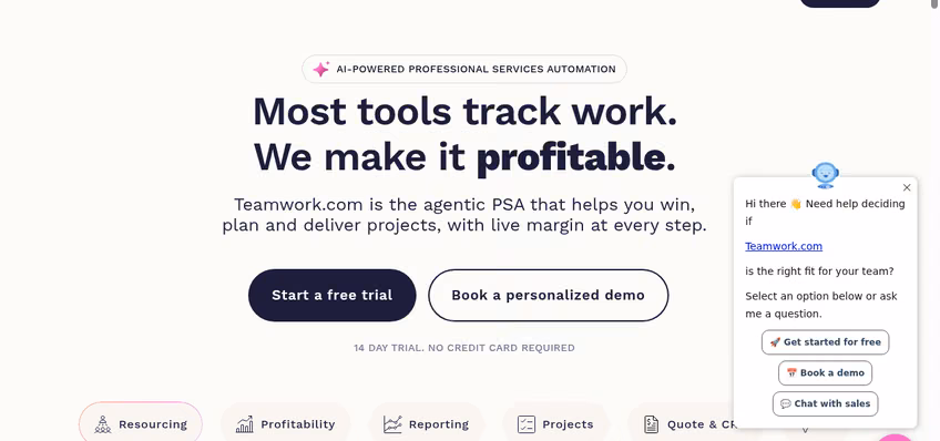 Teamwork homepage presenting project management for client work