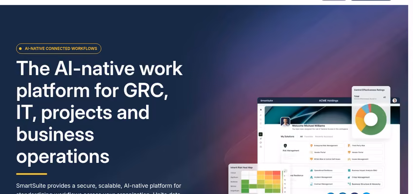 SmartSuite homepage presenting connected work management