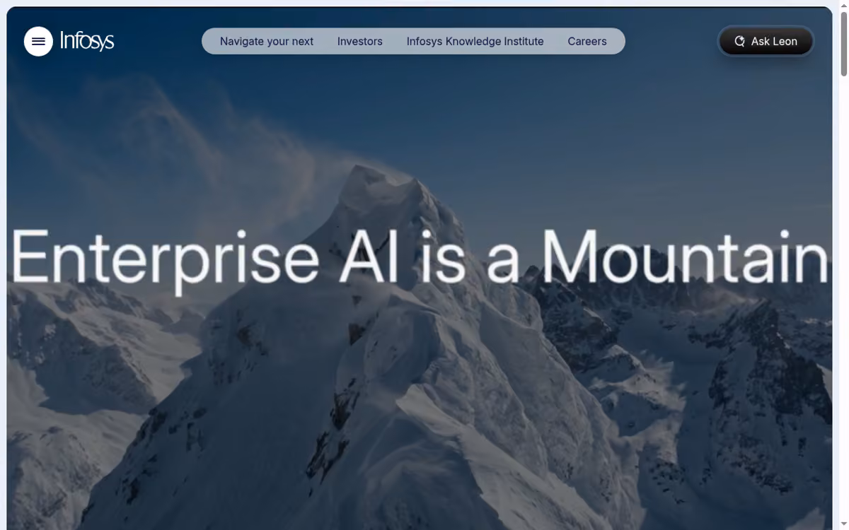 Infosys desktop homepage showing its current brand and services