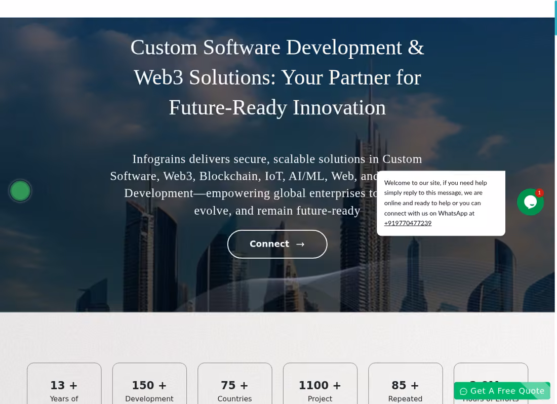 Infograins desktop homepage showing its current services