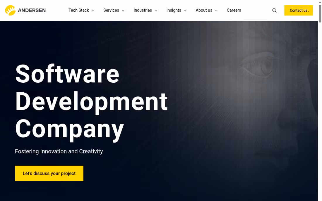Andersen desktop homepage showing its current services