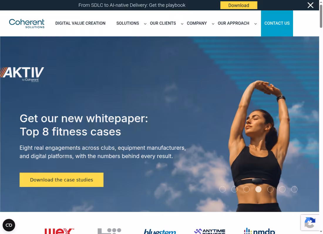 Coherent Solutions desktop homepage showing its current services