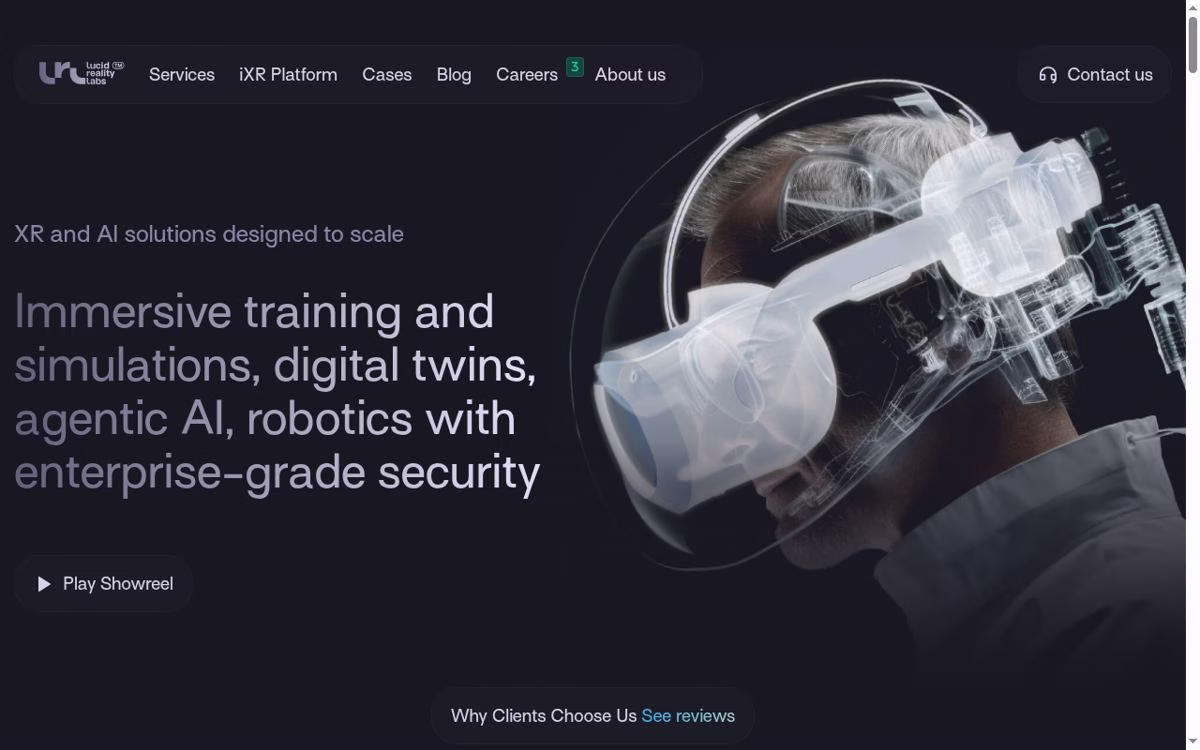 Lucid Reality Labs desktop homepage showing its current company positioning