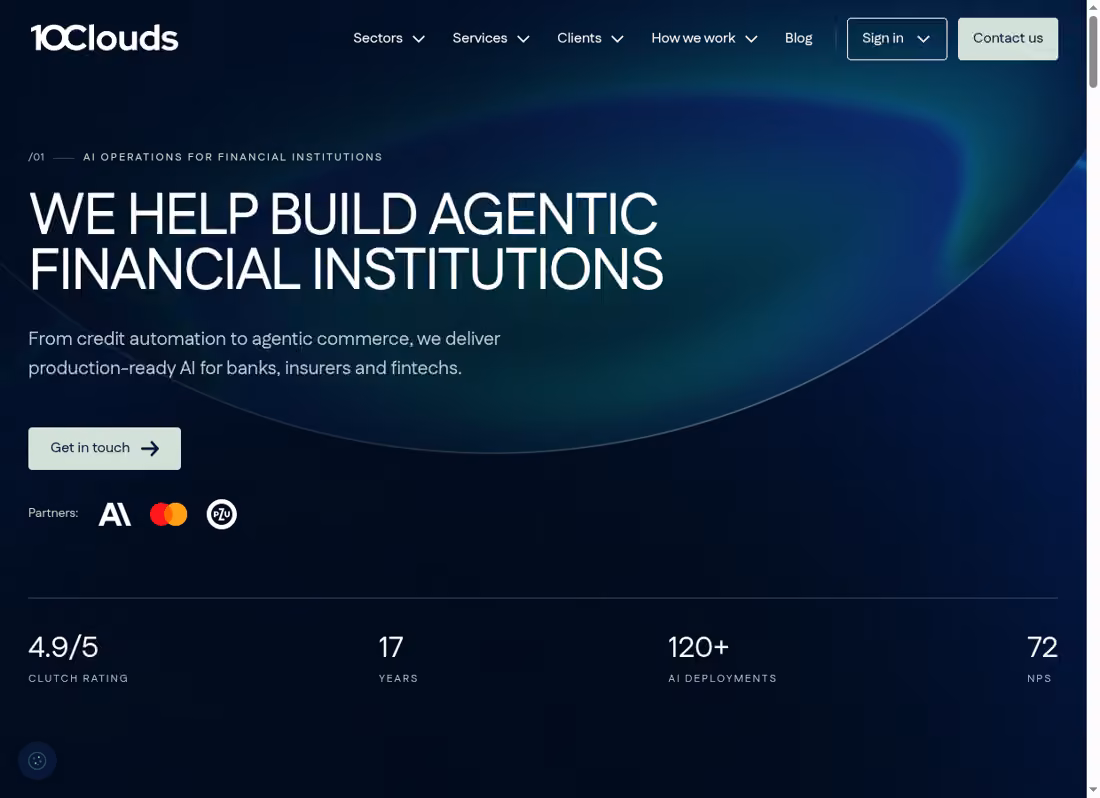 10Clouds desktop homepage showing its current services