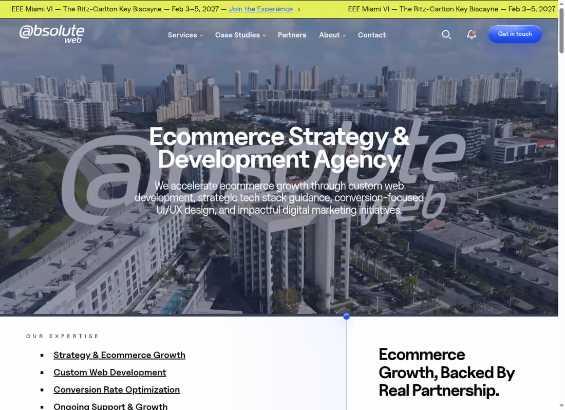Absolute Web desktop homepage showing its current services
