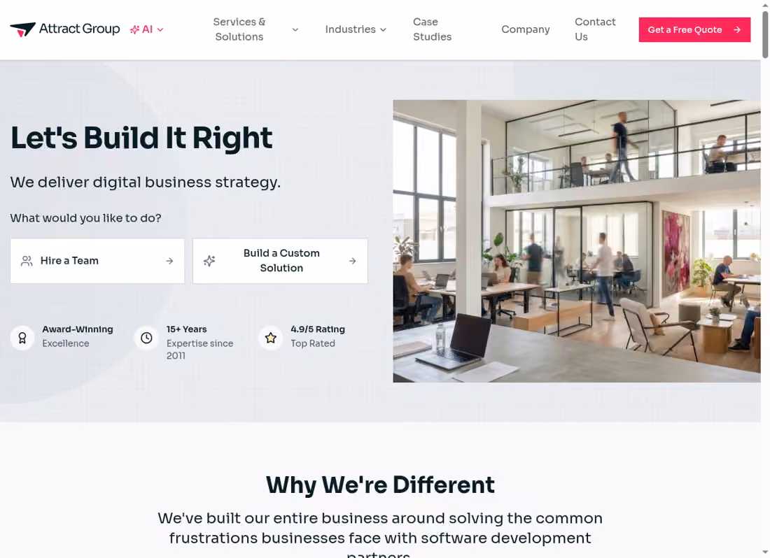 Attract Group desktop homepage showing its current services