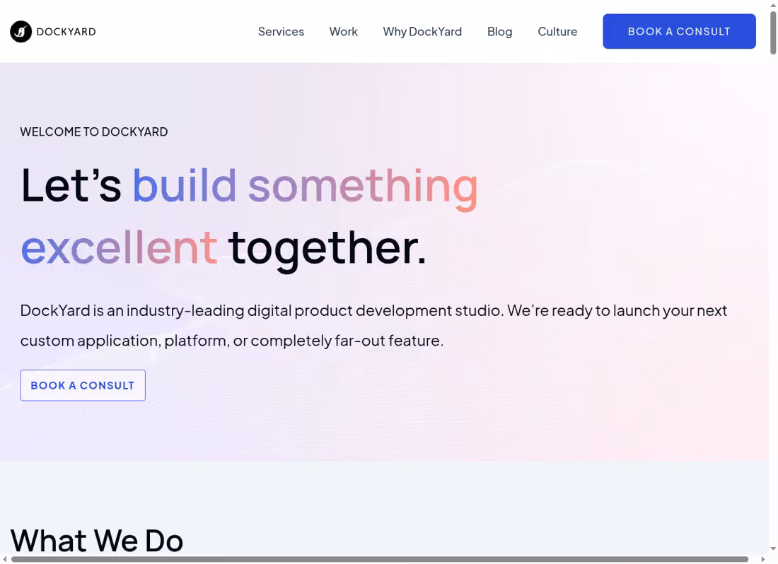 DockYard desktop homepage showing its current services