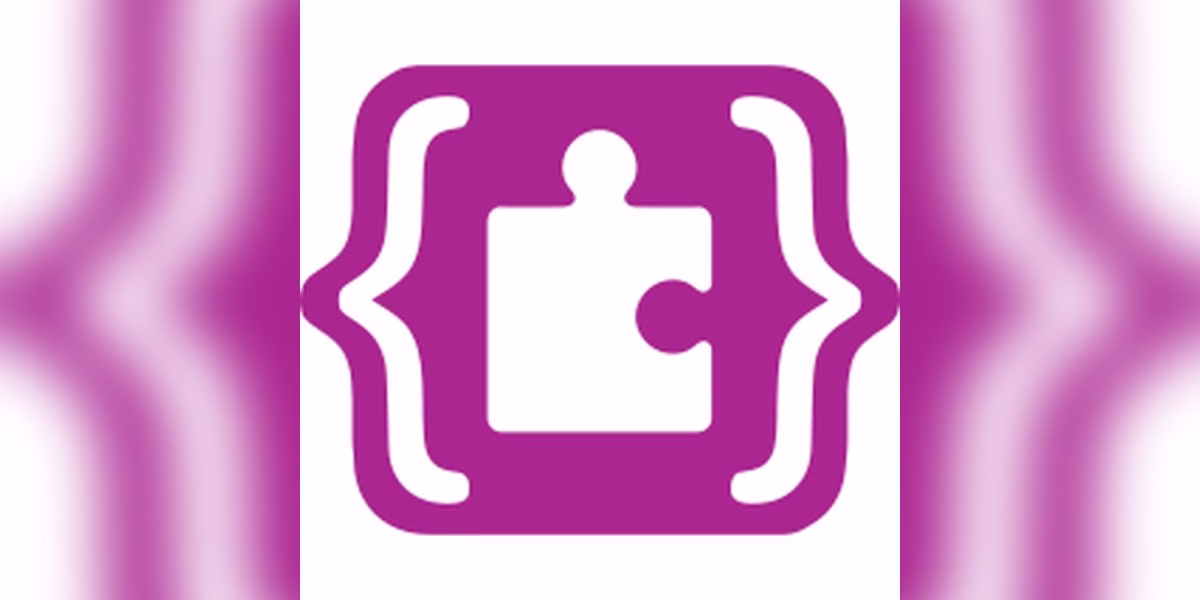 MakeCode Arcade logo, a purple puzzle piece inside curly braces