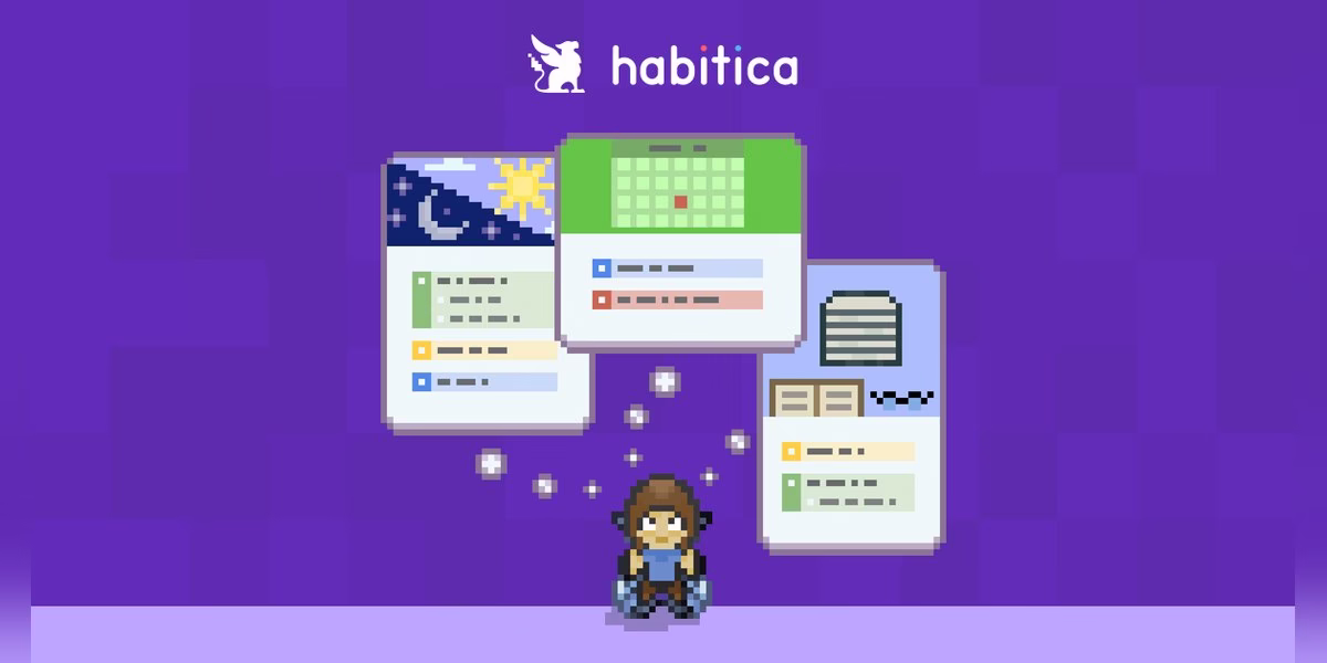 Habitica homepage image showing the gamified habit tracker artwork