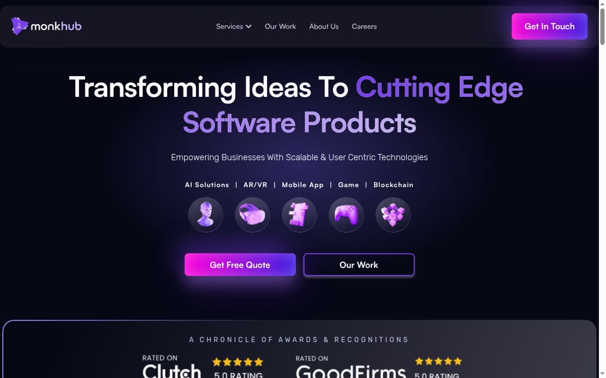 Monkhub desktop homepage showing its current company positioning