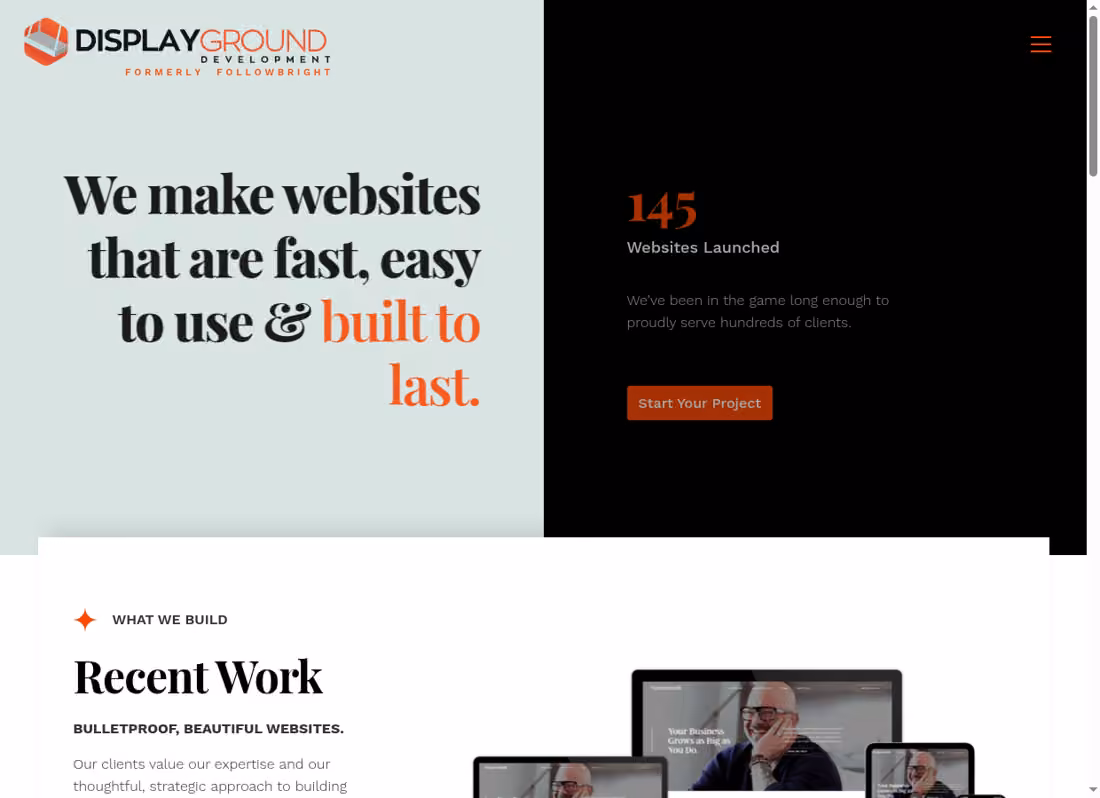 Followbright / current DisplayGround site desktop homepage showing its current services