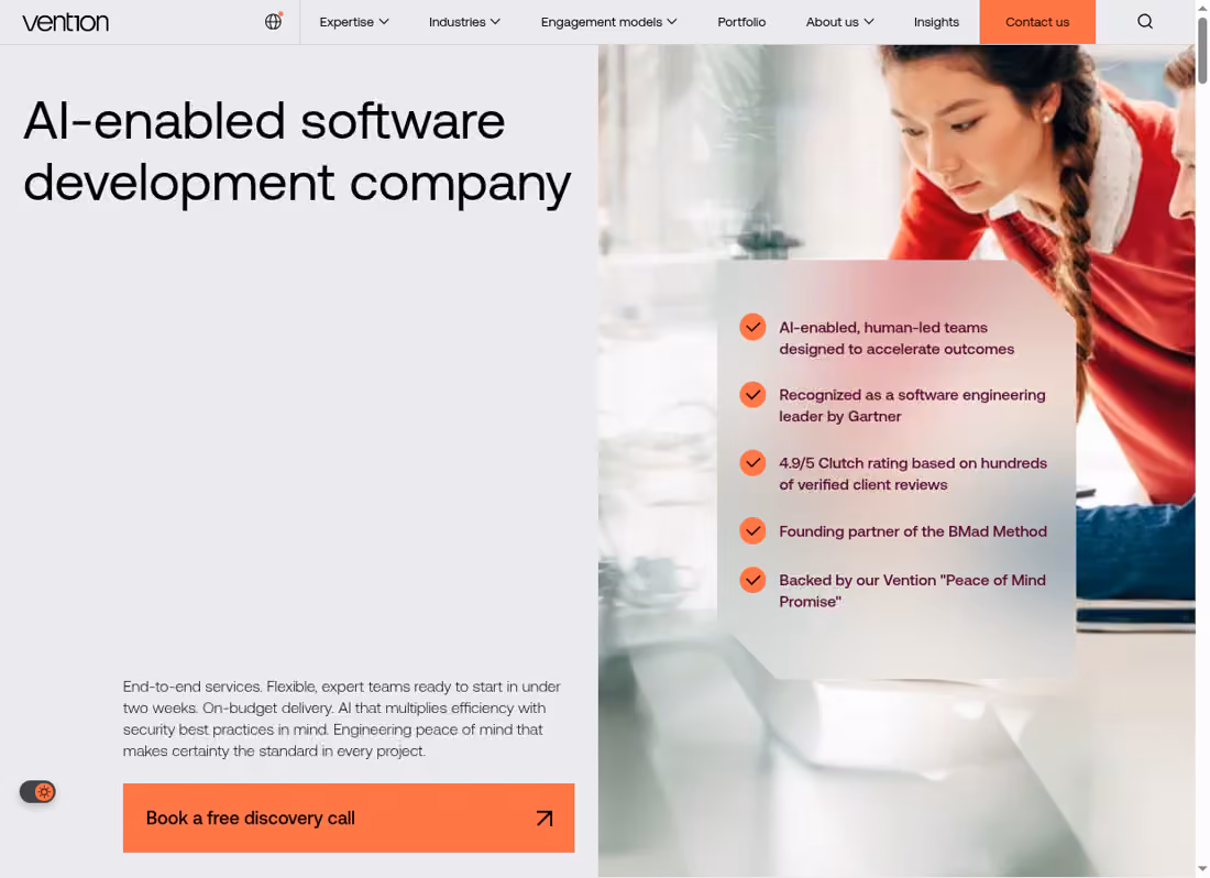 Vention (formerly iTechArt) desktop homepage showing its current services