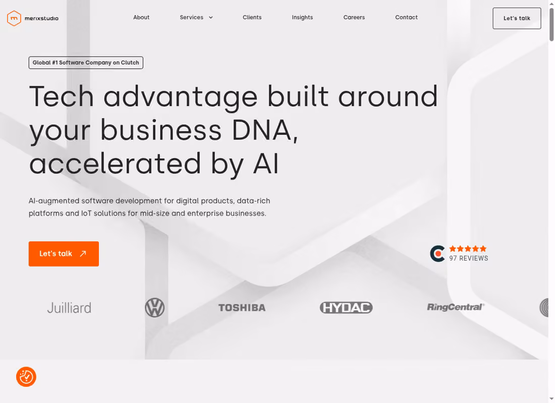 Merixstudio desktop homepage showing its current services