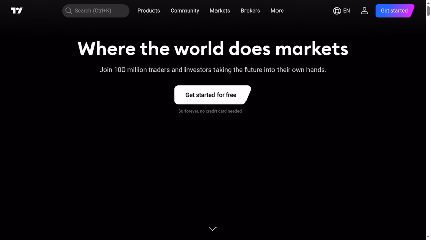 TradingView homepage inviting users to join 100 million traders and investors for free