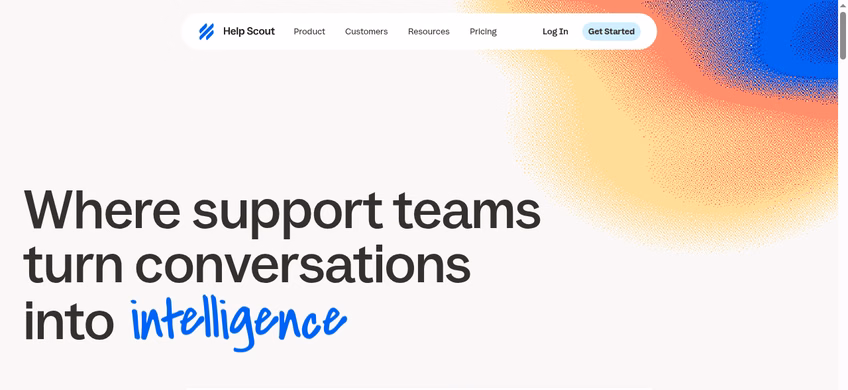 Help Scout homepage describing support teams turning conversations into intelligence