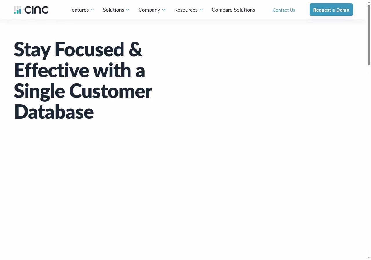 CINC official website hero showing its CRM product positioning