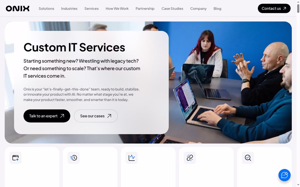 Onix desktop homepage showing its current company positioning