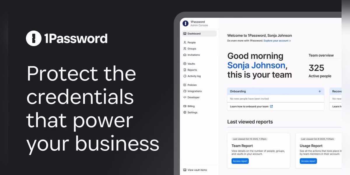1Password homepage image for credential and access management