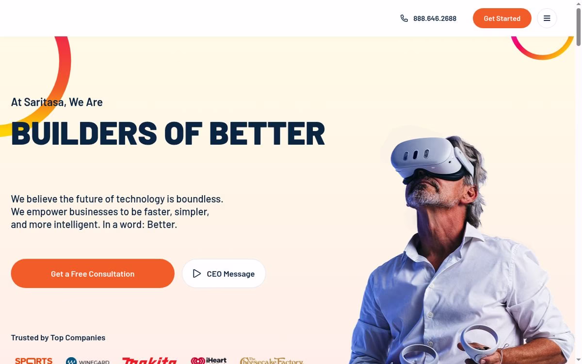 Saritasa desktop homepage showing its current company positioning