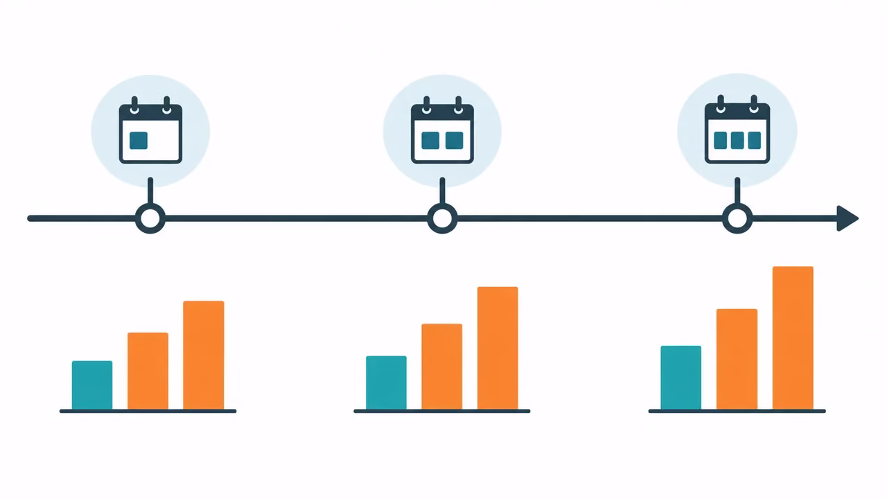 Three-year timeline with rising cost bars for a subscription platform and a custom build with maintenance